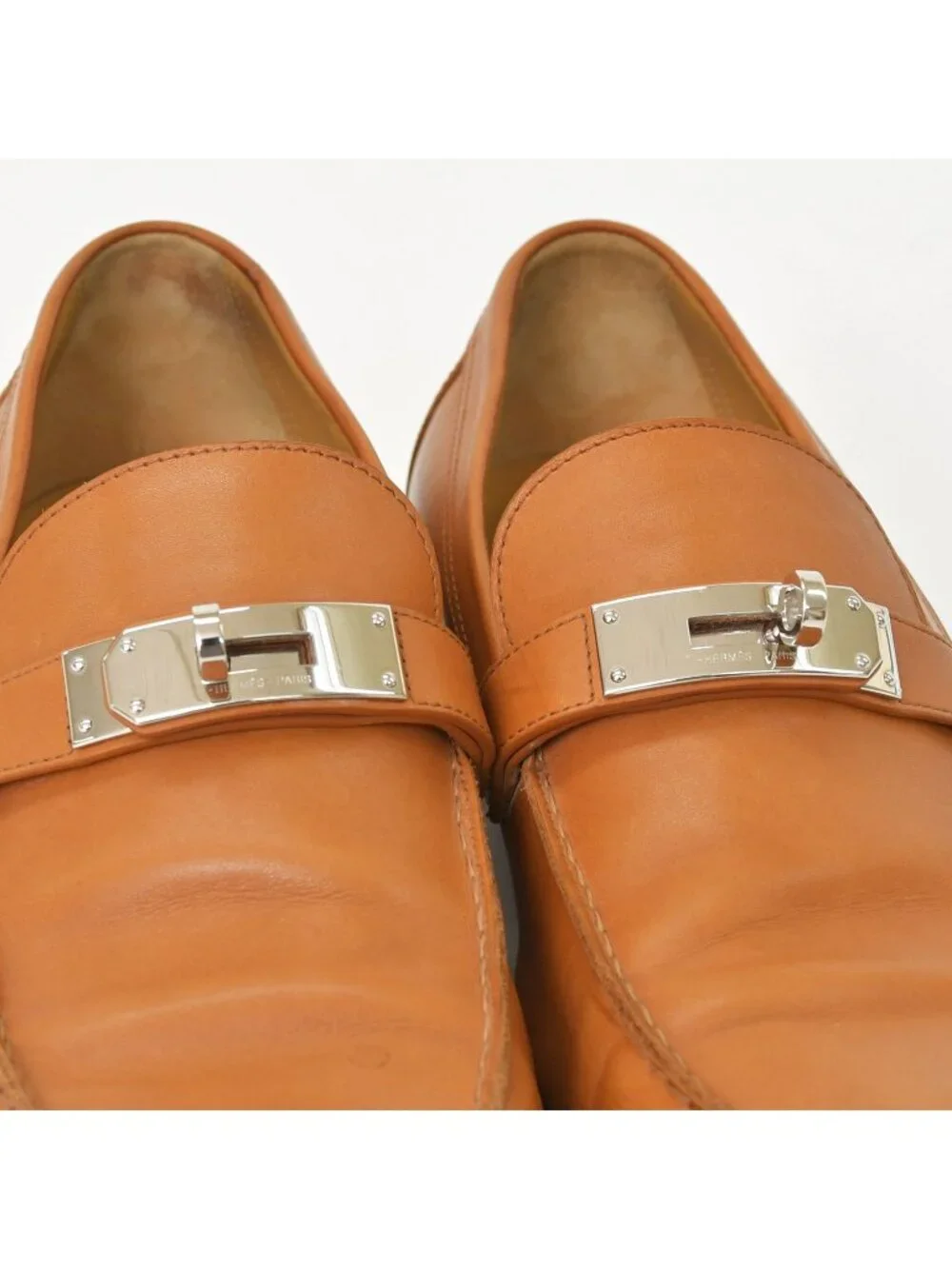 Hermes Moccasin Calf Kelly Buckle Brown Silver Leather